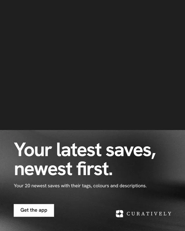 Instagram portrait post for Curatively: "Your latest saves, newest first." Swiss style, bottom layout, dark palette in black, grey.