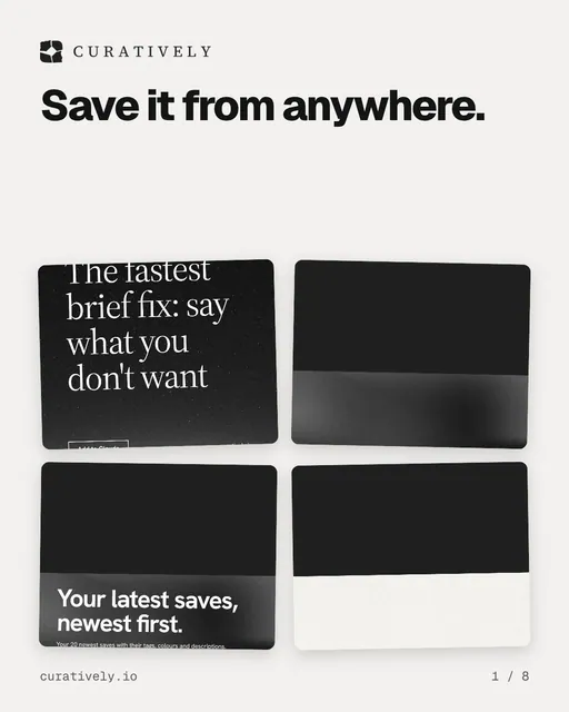 Carousel for Curatively: "Save it from anywhere.". Collection carousel, 8 slides, light palette.