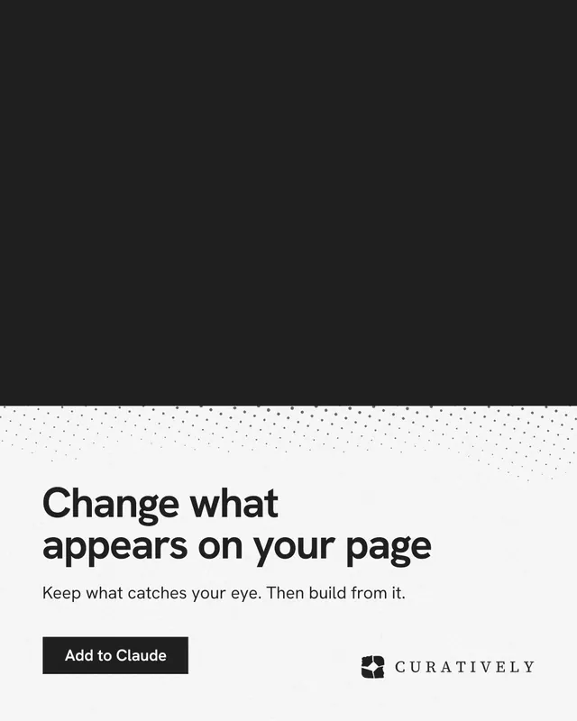 Instagram portrait post for Curatively: "Change what appears on your page". Swiss style, bottom layout, light palette in black, white.