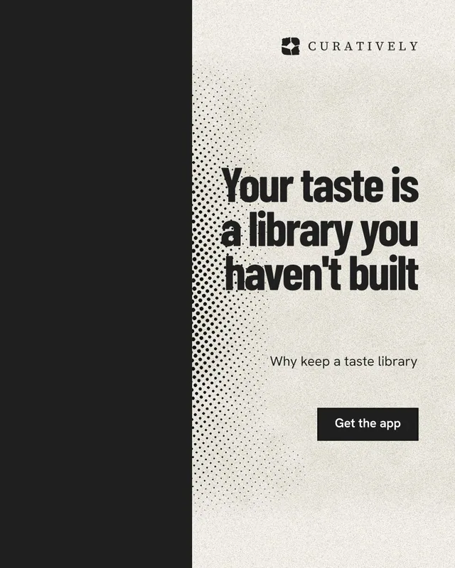 Instagram portrait post for Curatively: "Your taste is a library you haven't built". Ink sticker style, right layout, light palette in black, yellow, white.