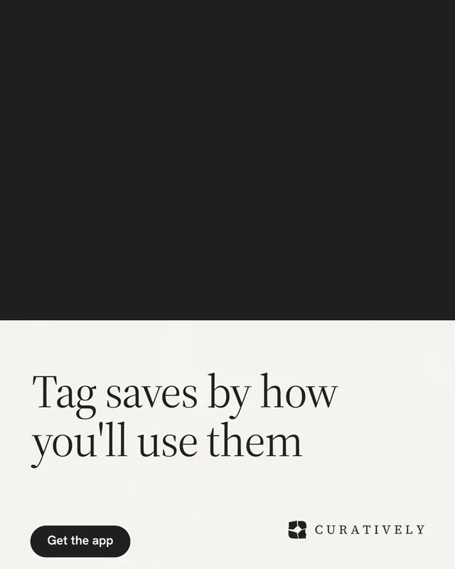 Instagram portrait post for Curatively: "Tag saves by how you'll use them". Data card style, bottom layout, light palette in black, white.