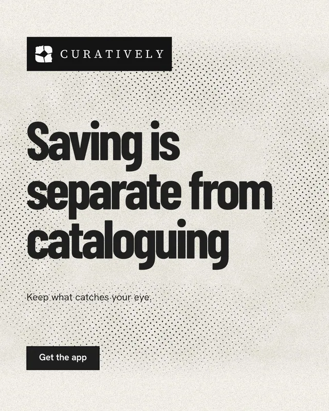 Instagram portrait post for Curatively: "Saving is separate from cataloguing". Ink sticker style, announce layout, light palette in yellow, white, grey.