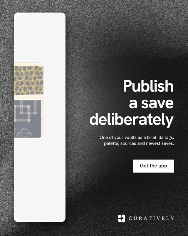 Instagram portrait post for Curatively: "Publish a save deliberately". Swiss style, right layout, dark palette in black, grey, white.