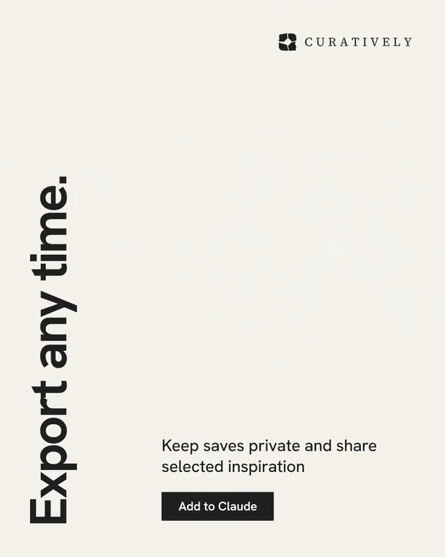 Instagram portrait post for Curatively: "Export any time." Swiss style, vertical layout, light palette in white, grey.