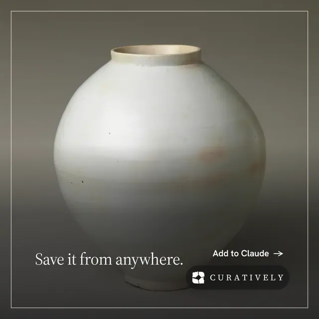 Instagram post for Curatively: "Save it from anywhere." Editorial style, image led layout, dark palette in grey, black, white.