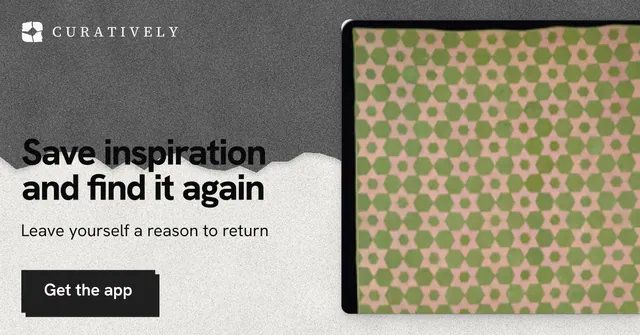 Social ad for Curatively: "Save inspiration and find it again". Paper trio style, bottom layout, light palette in yellow, grey, white.