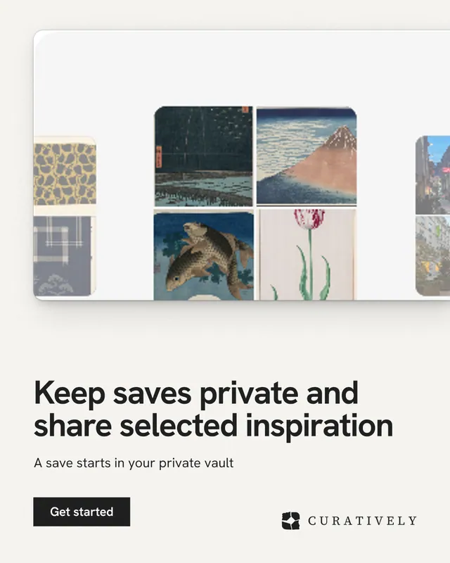 Instagram portrait post for Curatively: "Keep saves private and share selected inspiration". Swiss style, bottom layout, light palette in white, grey.