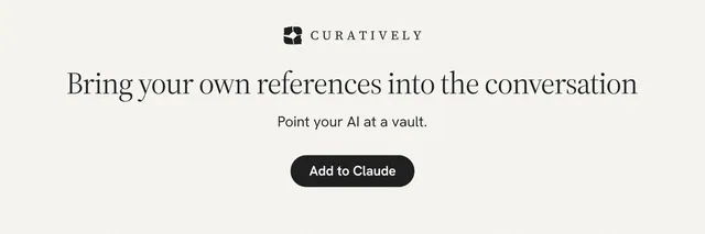 X header for Curatively: "Bring your own references into the conversation". Data card style, centred layout, light palette in white.