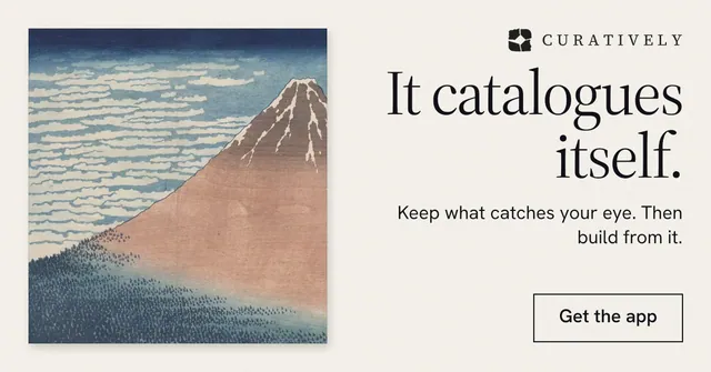 Social ad for Curatively: "It catalogues itself." Editorial style, right layout, light palette in grey, white.