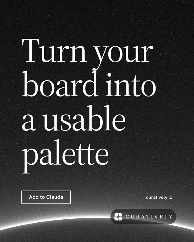 Instagram portrait post for Curatively: "Turn your board into a usable palette". Editorial style, poster layout, dark palette in black, grey.