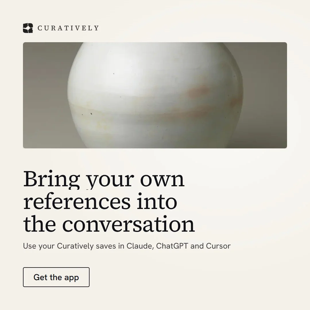 Video for Curatively: "Bring your own references into the conversation". Doc motion loop, 7.0 s, light palette.