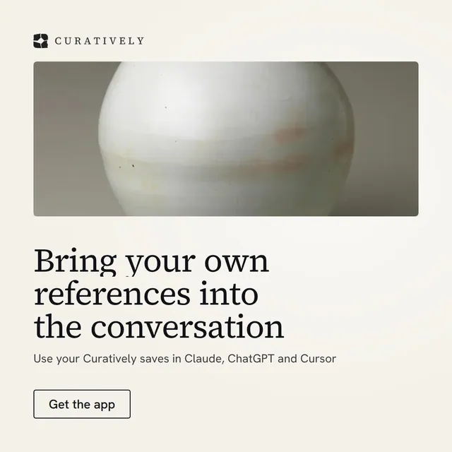 Video for Curatively: "Bring your own references into the conversation". Doc motion loop, 7.0 s, light palette.