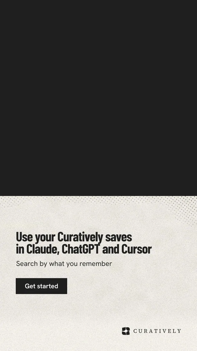 Instagram story for Curatively: "Use your Curatively saves in Claude, ChatGPT and Cursor". Ink sticker style, bottom layout, light palette in black, yellow.