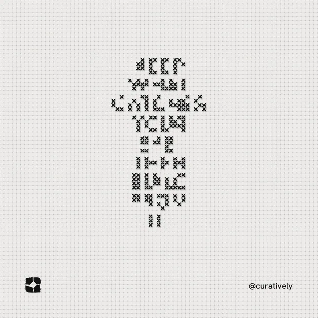 Instagram post for Curatively: "Keep what catches your eye. Then build from it." Stitch style, technique:raster type fx layout, light palette in white, grey.