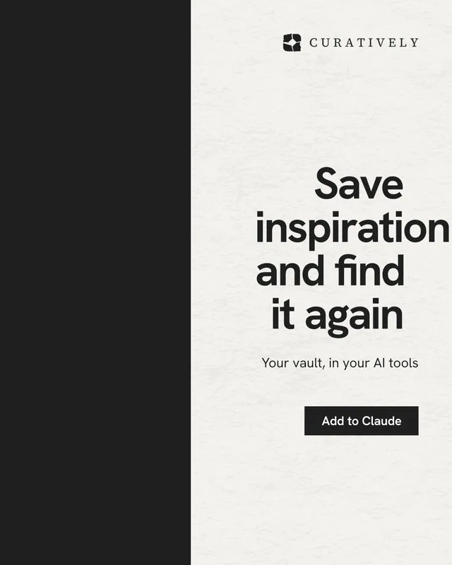 Instagram portrait post for Curatively: "Save inspiration and find it again". Swiss style, right layout, light palette in white, black.