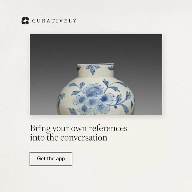 Instagram post for Curatively: "Bring your own references into the conversation". Editorial style, bottom layout, light palette in white, grey.