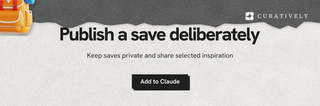 X header for Curatively: "Publish a save deliberately". Paper trio style, centred layout, light palette in white, grey.
