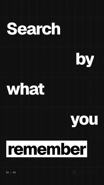 Video for Curatively: "Search by what you remember". Kinetic type grid, 6.0 s, dark palette.