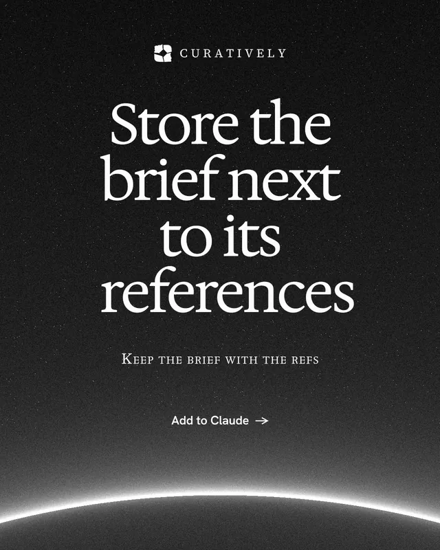 Instagram portrait post for Curatively: "Store the brief next to its references". Swiss style, smallcaps layout, dark palette in black, grey.