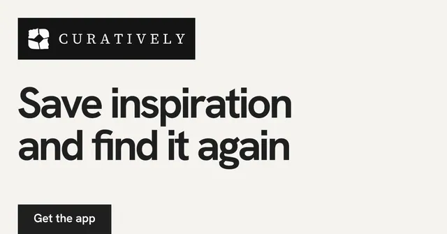 Social ad for Curatively: "Save inspiration and find it again". Swiss style, announce layout, light palette in white, black, grey.