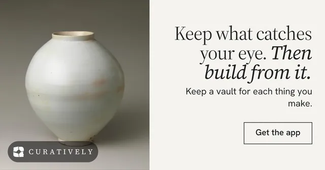 Social ad for Curatively: "Keep what catches your eye. Then build from it." Editorial style, right layout, light palette in white, grey.