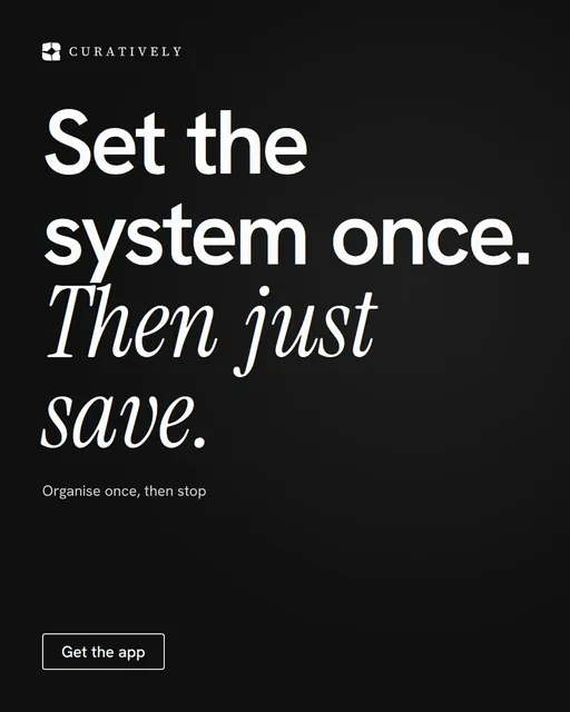 Video for Curatively: "Set the system once. Then just save.". Doc motion loop, 6.0 s, dark palette.
