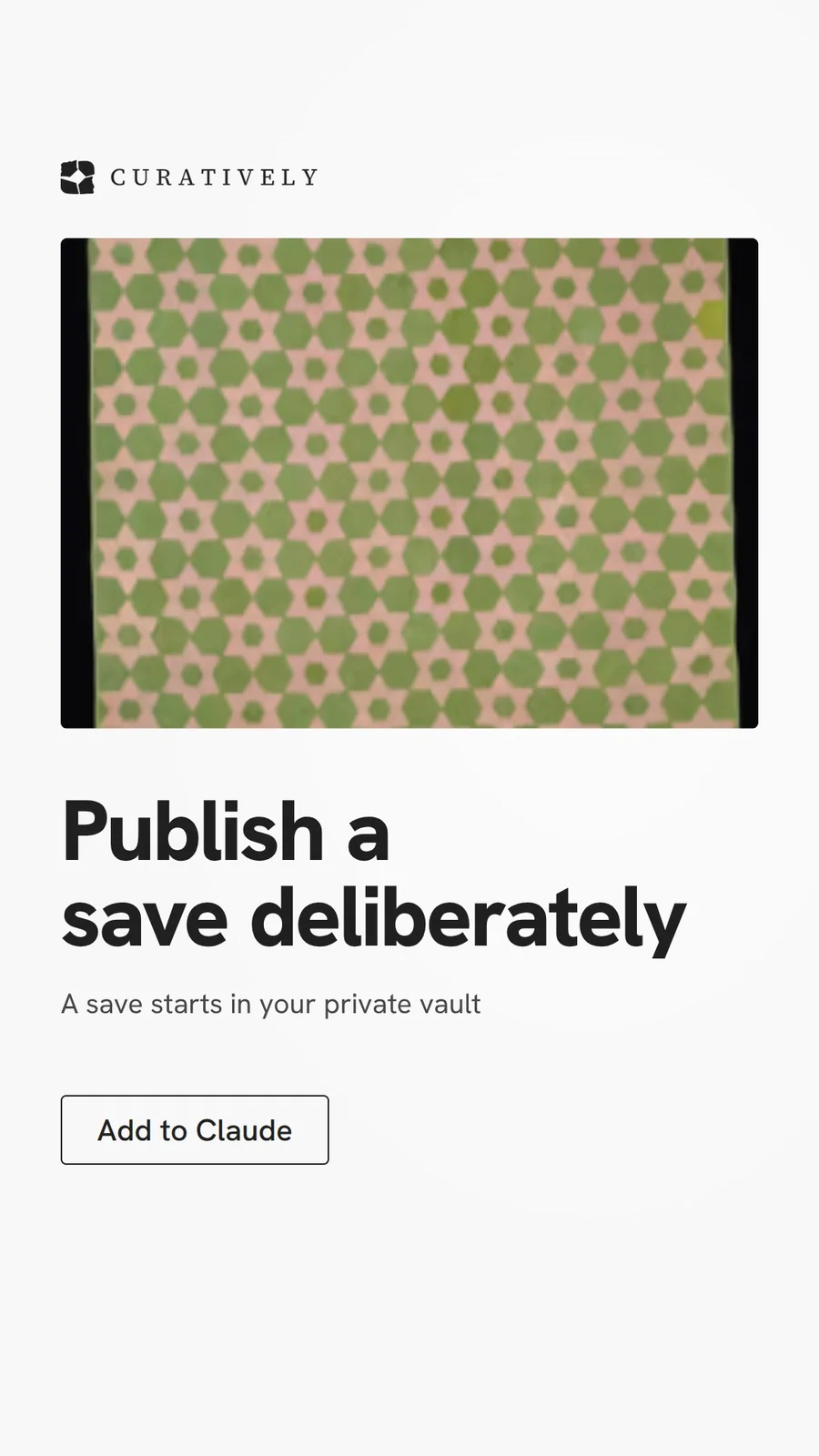 Video for Curatively: "Publish a save deliberately". Doc motion loop, 8.0 s, light palette.
