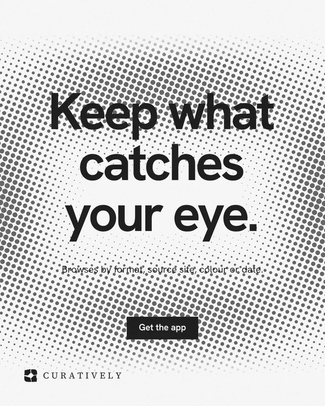 Instagram portrait post for Curatively: "Keep what catches your eye." Swiss style, centred layout, light palette in grey, white.