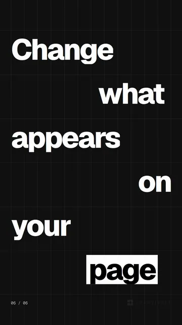 Video for Curatively: "Change what appears on your page". Kinetic type grid, 6.0 s, dark palette.