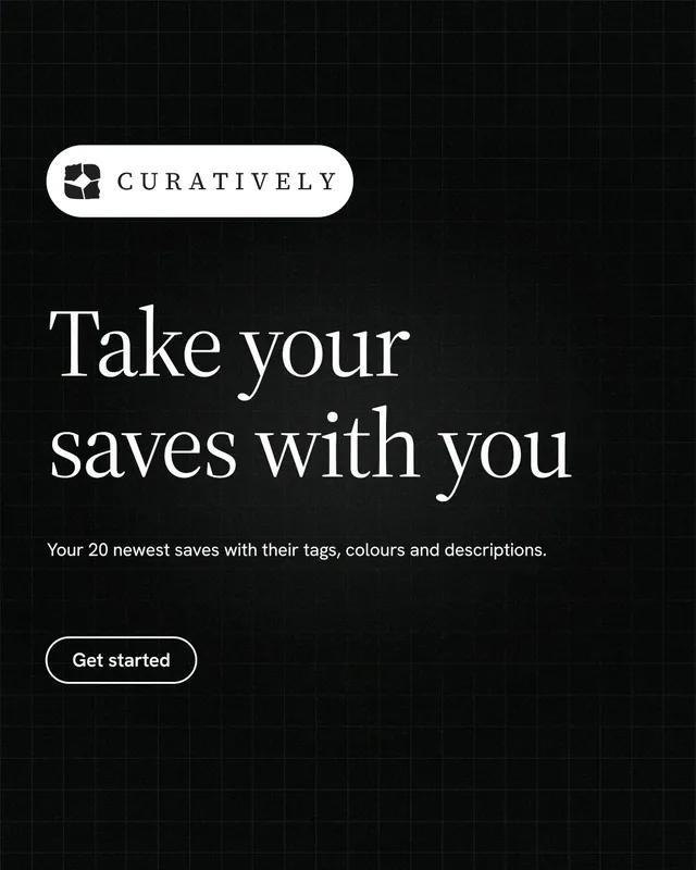 Instagram portrait post for Curatively: "Take your saves with you". Phosphor atlas style, announce layout, dark palette in black, grey.