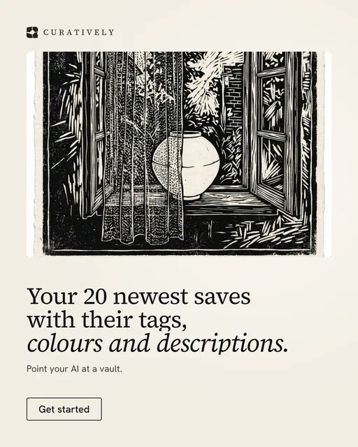 Video for Curatively: "Your 20 newest saves with their tags, colours and descriptions.". Doc motion loop, 7.0 s, light palette.
