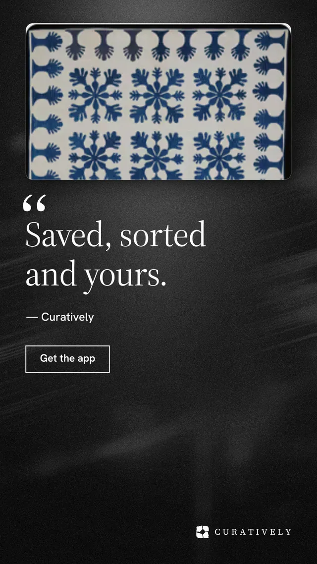 Instagram story for Curatively: "Saved, sorted and yours." Dark deco style, quote layout, dark palette in black, grey.