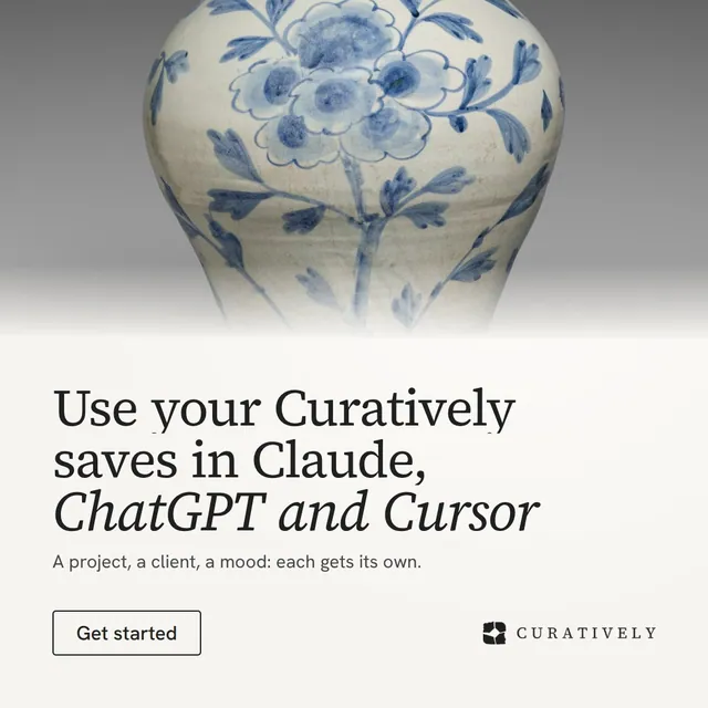 Video for Curatively: "Use your Curatively saves in Claude, ChatGPT and Cursor". Doc motion loop, 7.0 s, light palette.