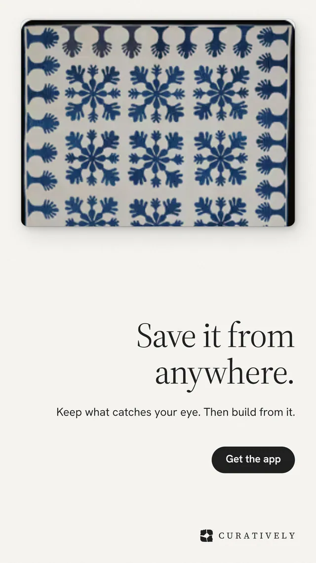 Instagram story for Curatively: "Save it from anywhere." Data card style, right layout, light palette in white, grey.