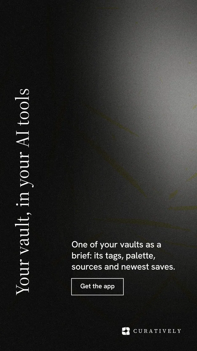 Instagram story for Curatively: "Your vault, in your AI tools". Dark deco style, vertical layout, dark palette in black, grey.