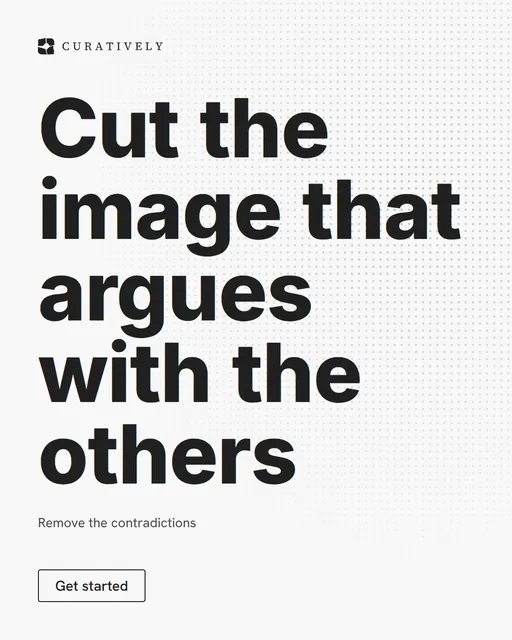 Video for Curatively: "Cut the image that argues with the others". Doc motion loop, 6.0 s, light palette.