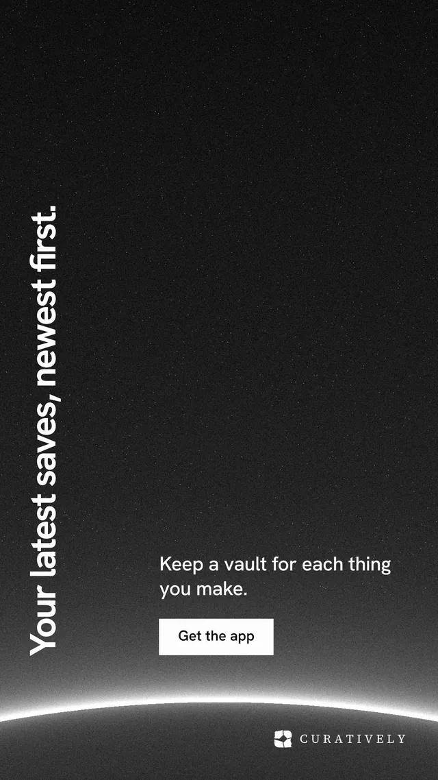Instagram story for Curatively: "Your latest saves, newest first." Swiss style, vertical layout, dark palette in black, grey.