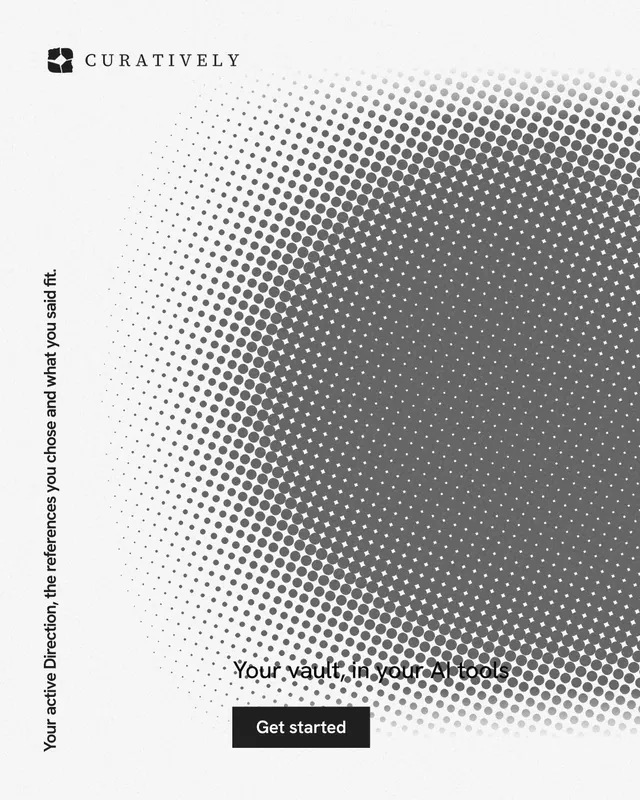 Instagram portrait post for Curatively: "Your active Direction, the references you chose and what you said fit." Swiss style, vertical layout, light palette in white, grey.