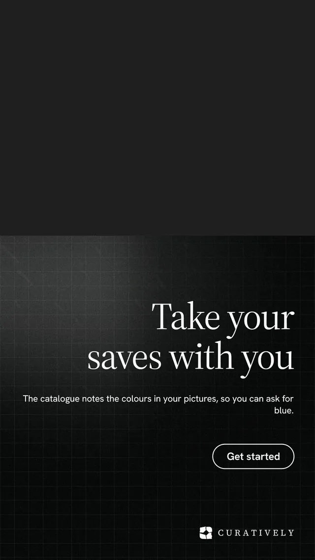 Instagram story for Curatively: "Take your saves with you". Phosphor atlas style, right layout, dark palette in black.