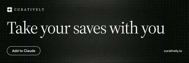 X header for Curatively: "Take your saves with you". Phosphor atlas style, poster layout, dark palette in black, grey.