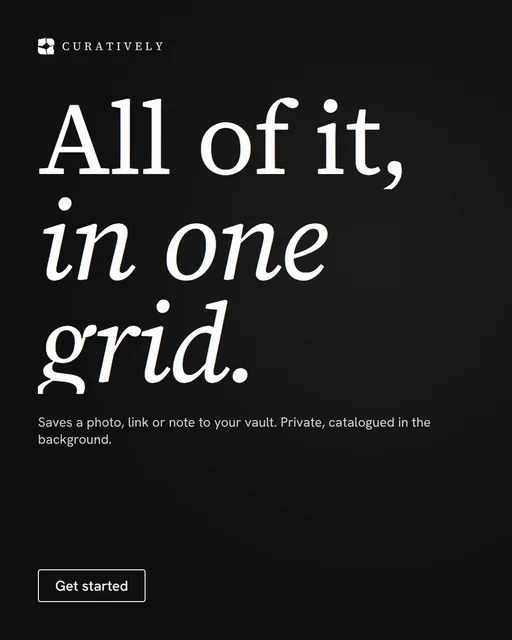 Video for Curatively: "All of it, in one grid.". Doc motion loop, 7.0 s, dark palette.