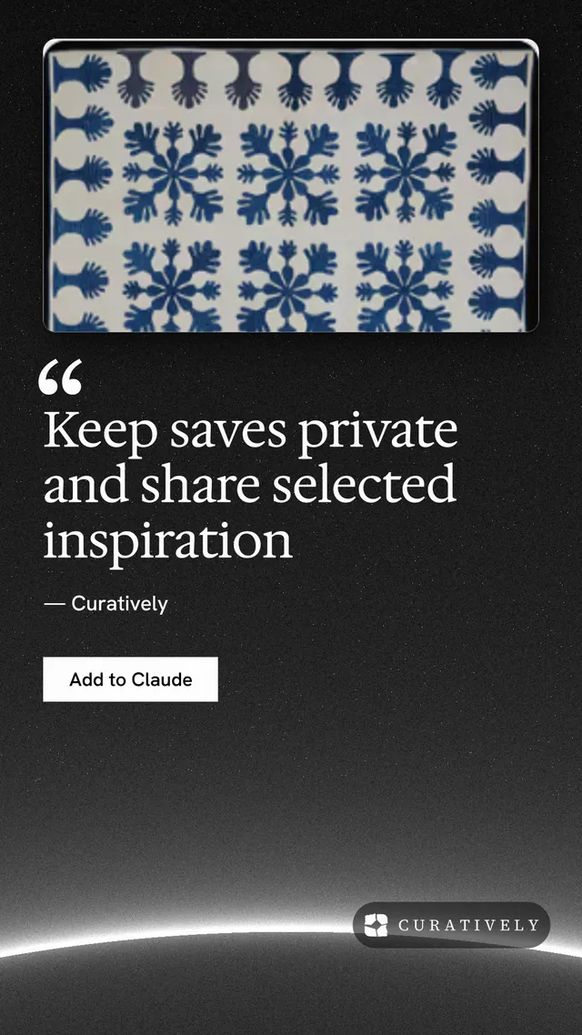 Instagram story for Curatively: "Keep saves private and share selected inspiration". Swiss style, quote layout, dark palette in grey, black.