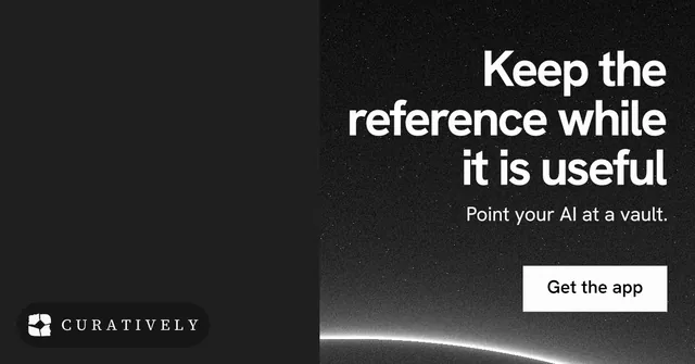 Social ad for Curatively: "Keep the reference while it is useful". Swiss style, right layout, dark palette in black, grey.