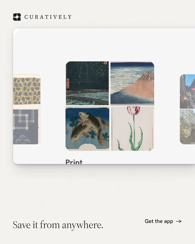 Instagram portrait post for Curatively: "Save it from anywhere." Data card style, image led layout, light palette in white, grey.