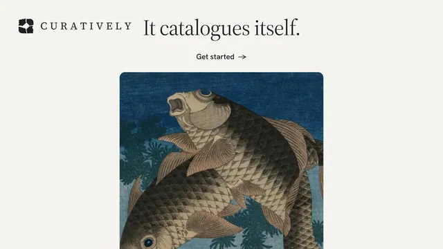 Landscape graphic for Curatively: "It catalogues itself." Editorial style, ogui layout, light palette in white, grey.