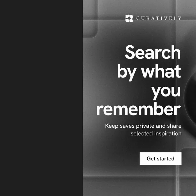 Instagram post for Curatively: "Search by what you remember". Swiss style, right layout, dark palette in black, grey.