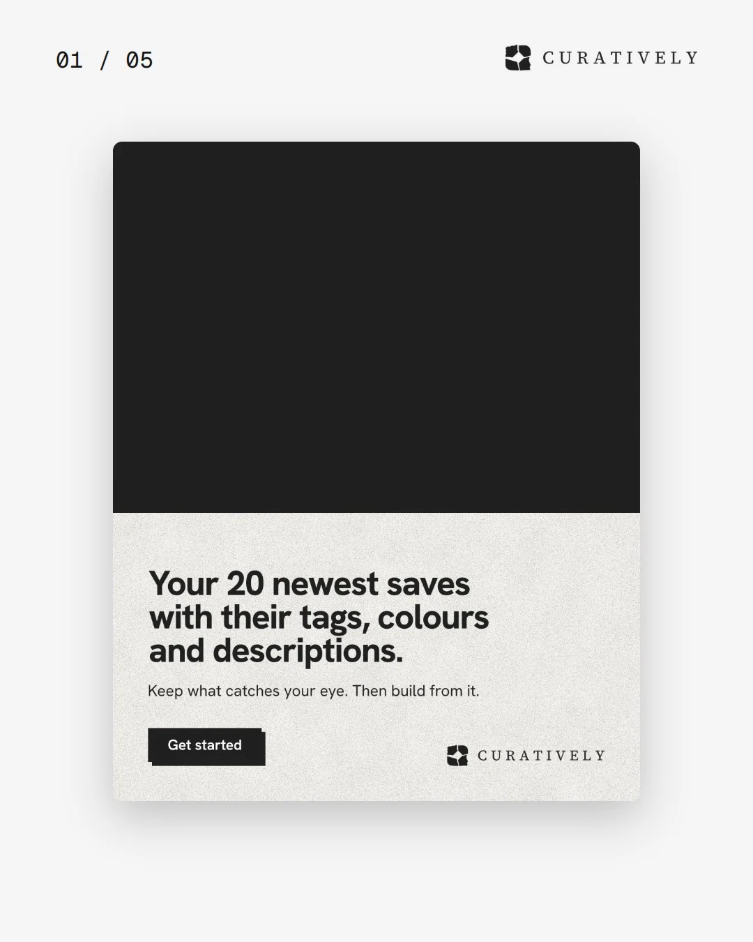 Video for Curatively. Ad flipbook, 7.5 s, light palette.