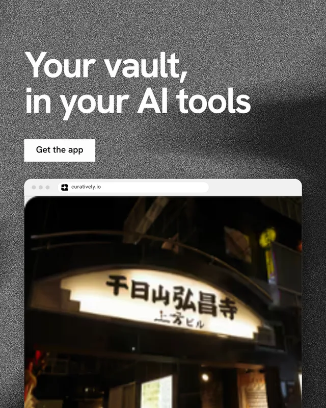 Instagram portrait post for Curatively: "Your vault, in your AI tools". Swiss style, browser layout, dark palette in grey, black, white.