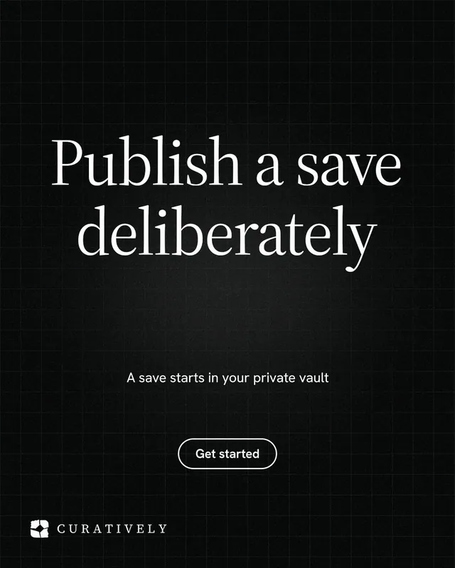 Instagram portrait post for Curatively: "Publish a save deliberately". Phosphor atlas style, centred layout, dark palette in black.