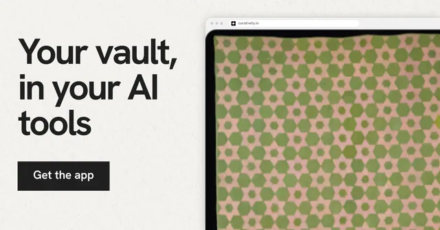 Social ad for Curatively: "Your vault, in your AI tools". Swiss style, browser layout, light palette in yellow, white, grey.
